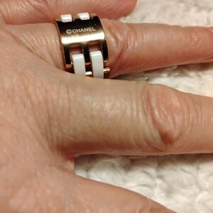 CHANEL Gold tone/ White Ring